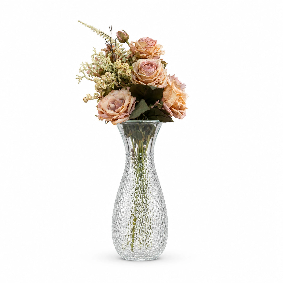 White Rose Vintage Glass Vase Arrangement