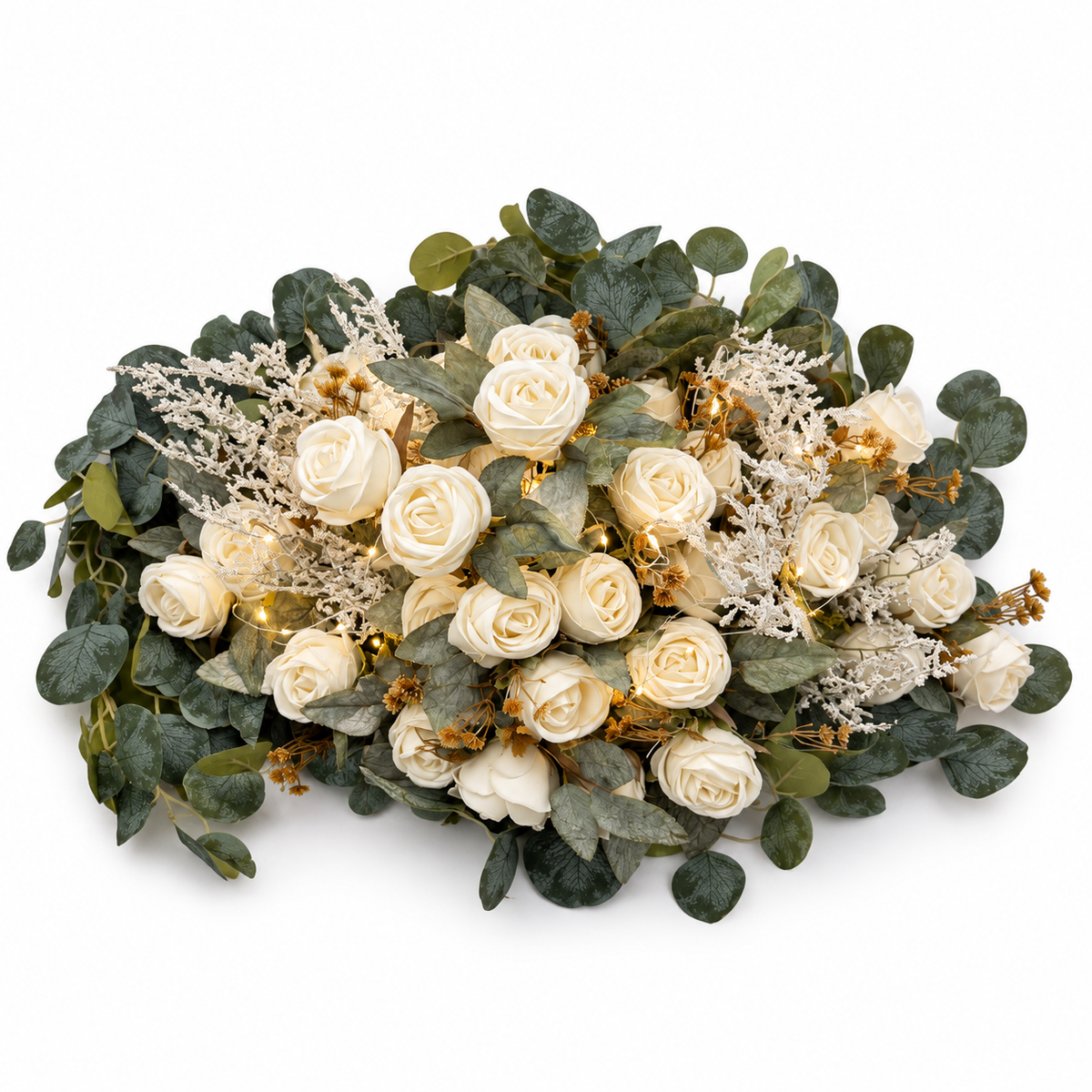 Pre-Lit Ivory Rose & Gold Accent Centerpiece