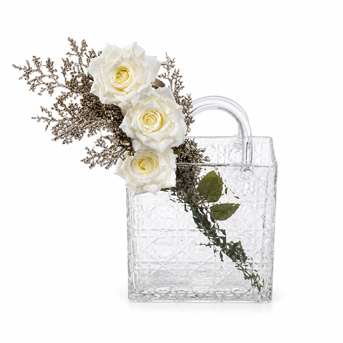 Glass Flower Bag Vessel Arrangement