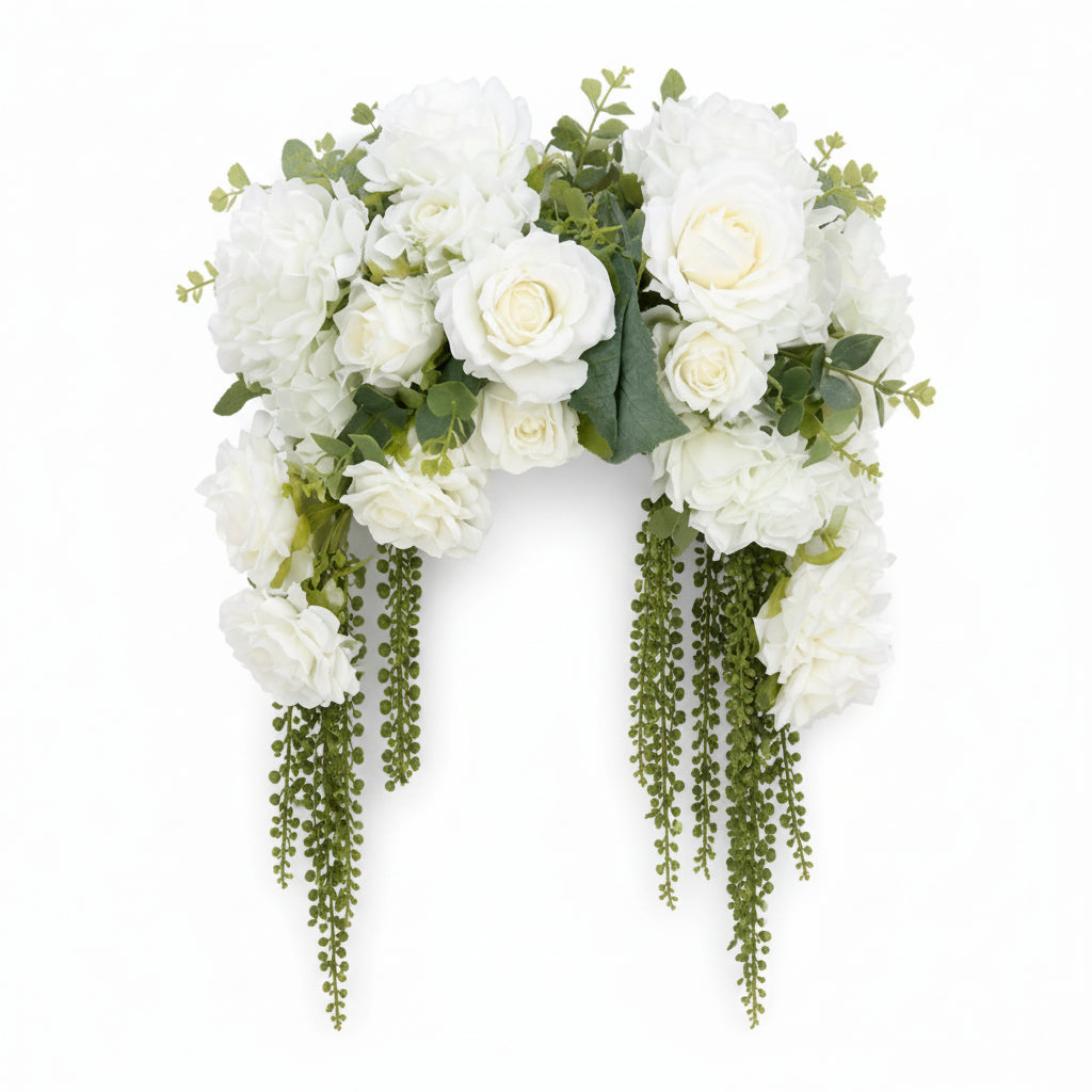 Double Cascade Bridal Bouquet — White studio view