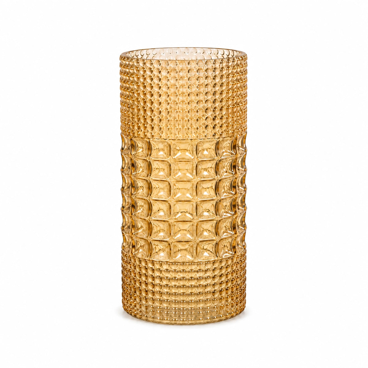 Geometric Glass Cylinder Vase — Amber studio view