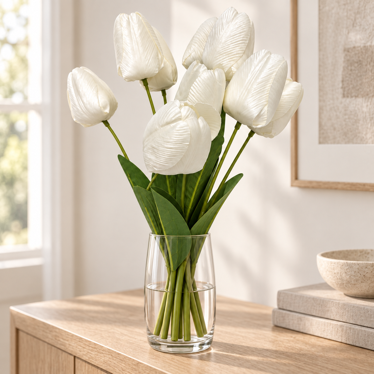 Tulip Bouquet, 9 Heads — White — lifestyle scene