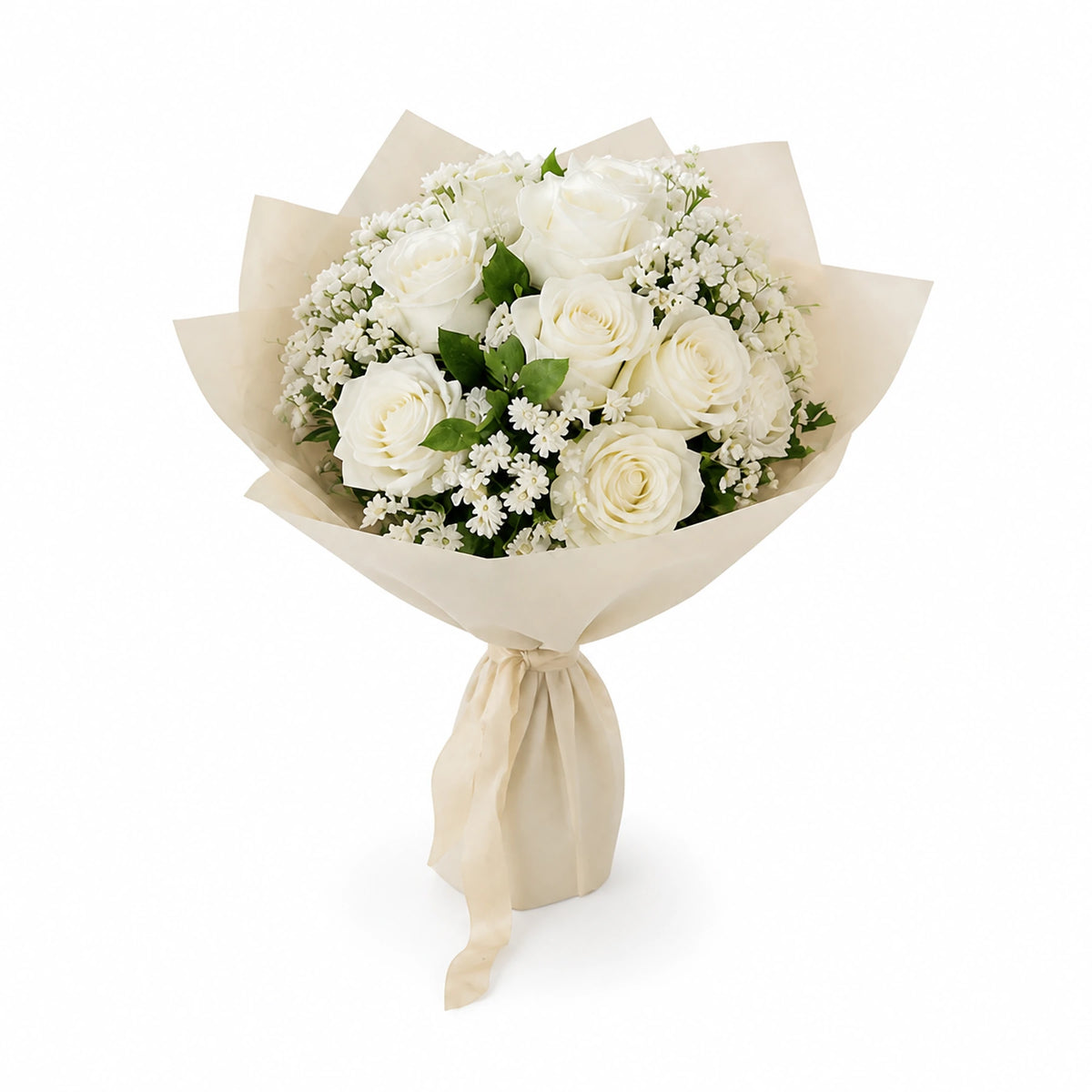 Petit Real-Touch Rose Bouquet, 10 in — White studio view