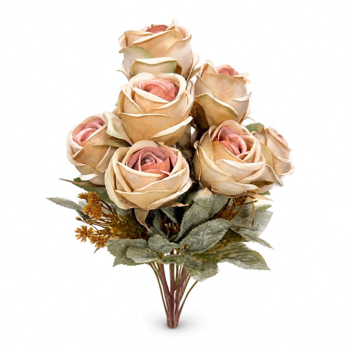 Burgundy, Terracotta & Cream Rose Bouquet — Vintage Rose studio view