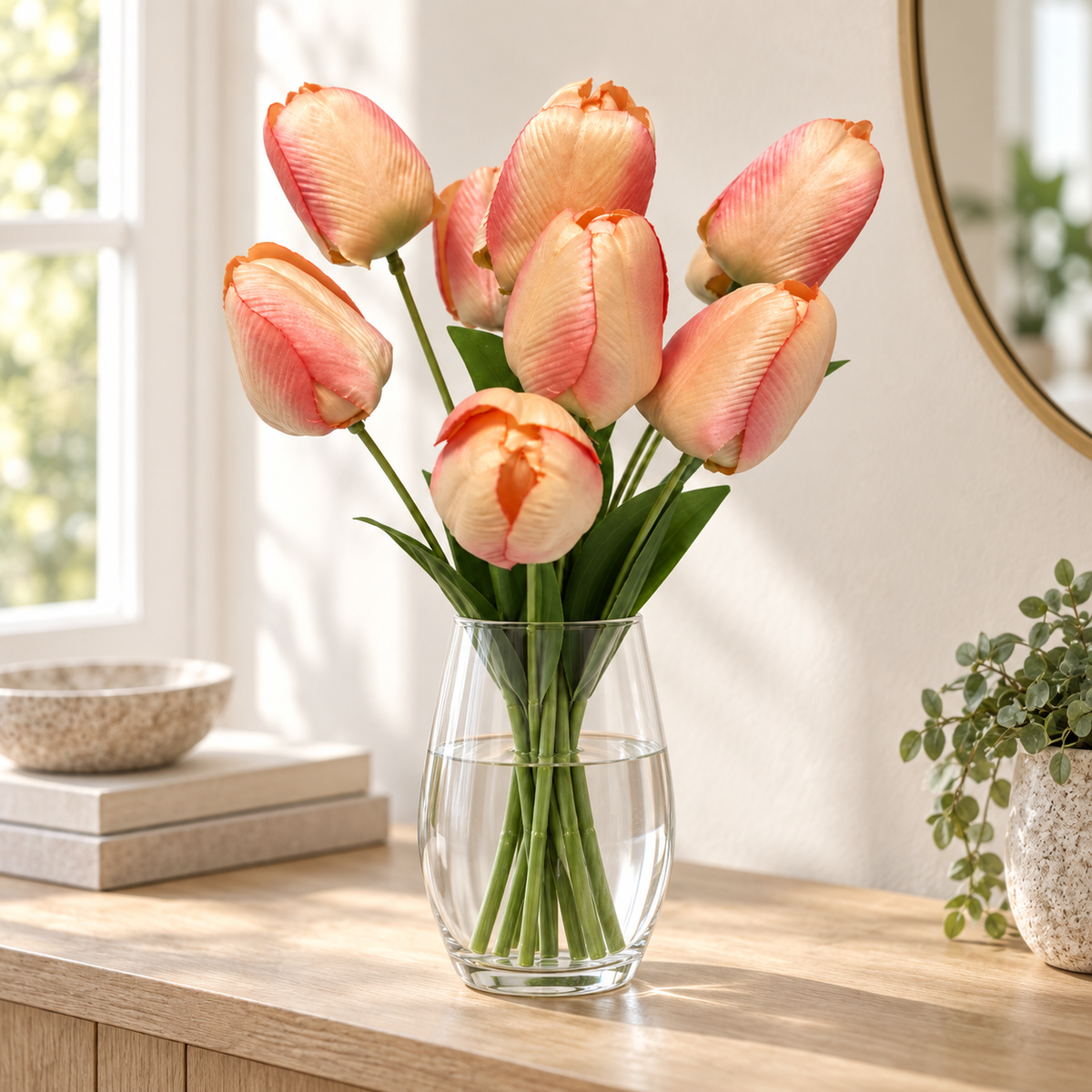 Tulip Bouquet, 9 Heads — Peach — lifestyle scene