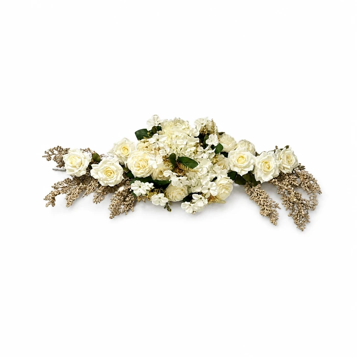 Ivory & Gold Rose and Hydrangea Centerpiece