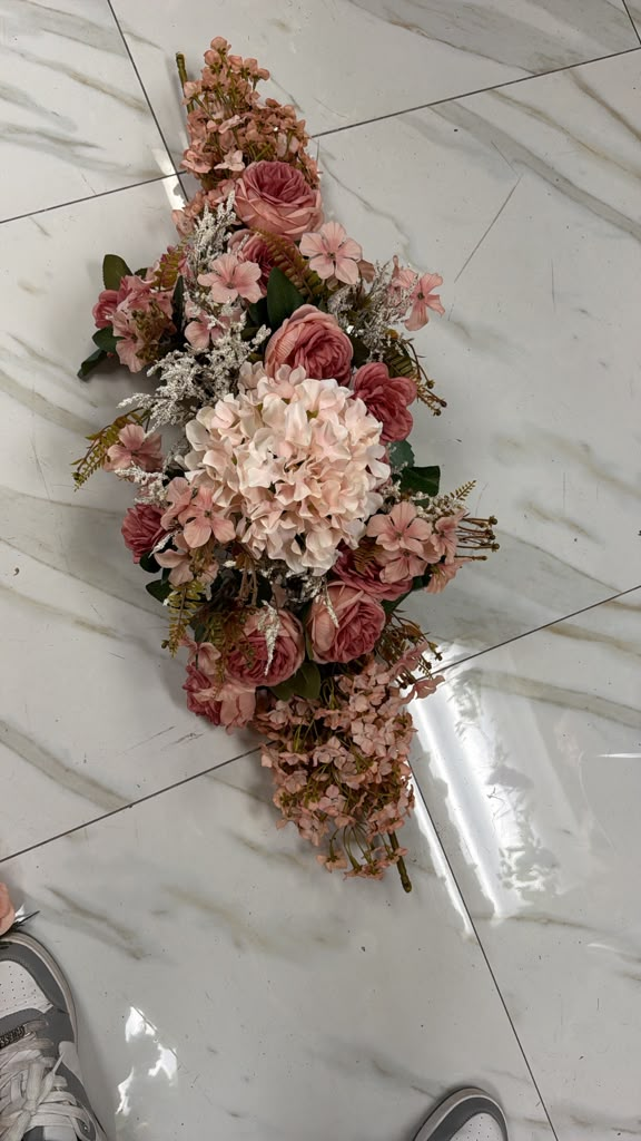 Blush Rose & Hydrangea Floral Swag — original product photograph showing the elongated floral arrangement
