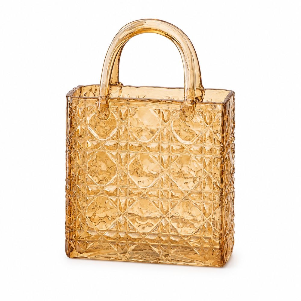 Amber Glass Handbag Vase, 21 x 29 cm