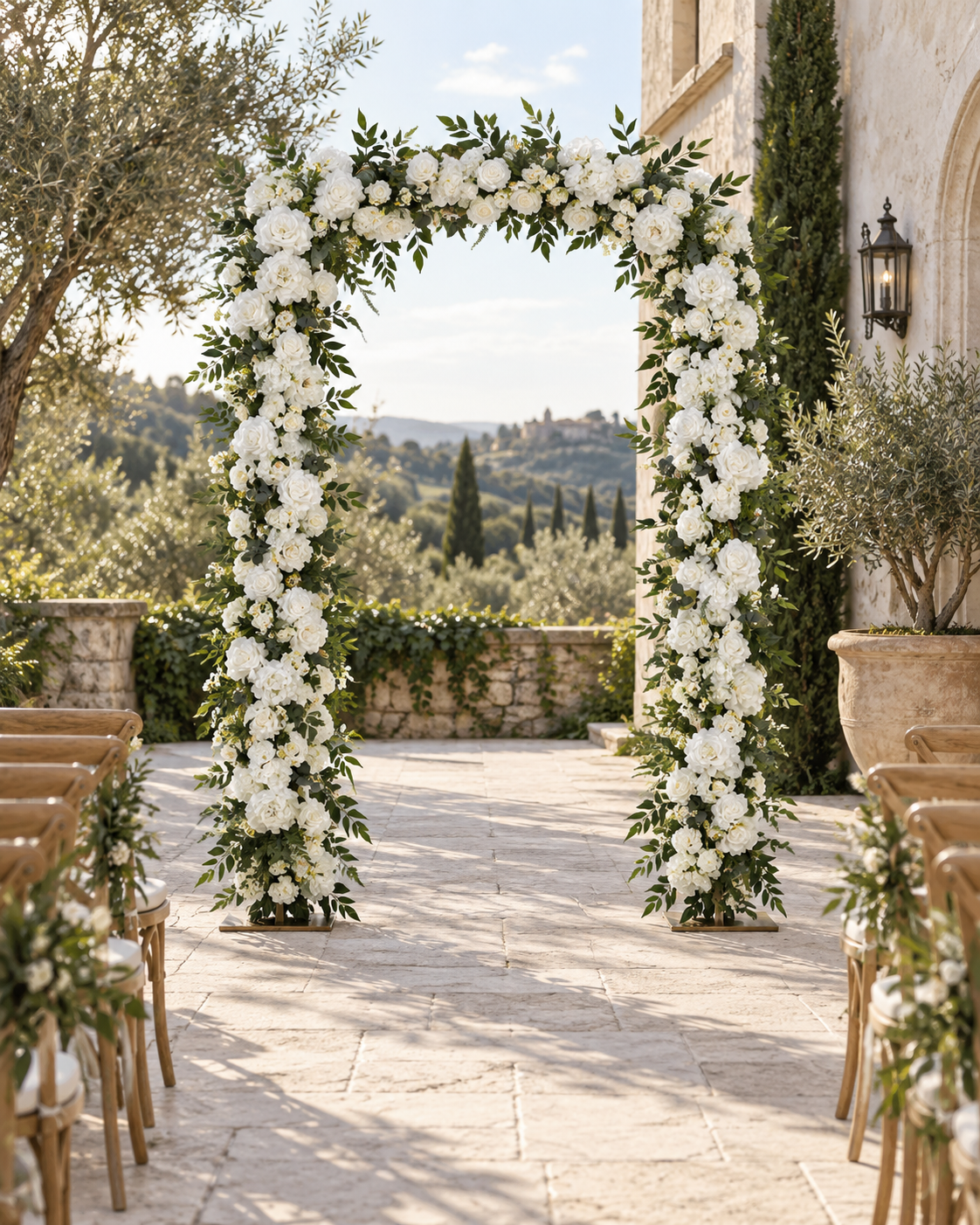 White Floral Arch & Wall Spray, 54 × 113 cm