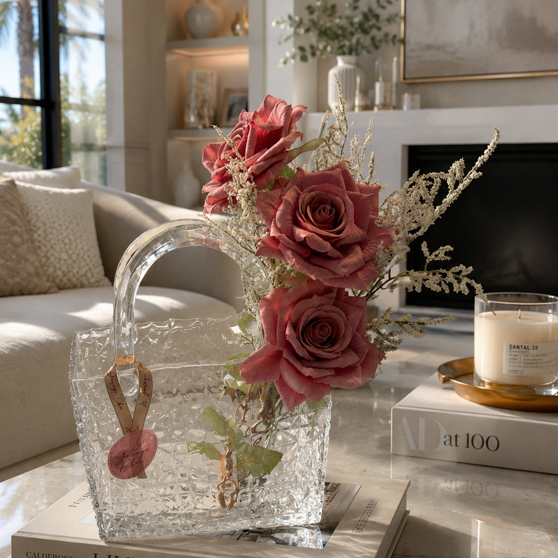 Glass Flower Bag Vessel Arrangement