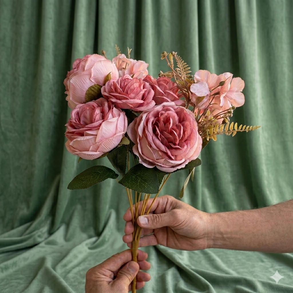 Hand-Tied Flower Bouquet, Peach, Pink & White