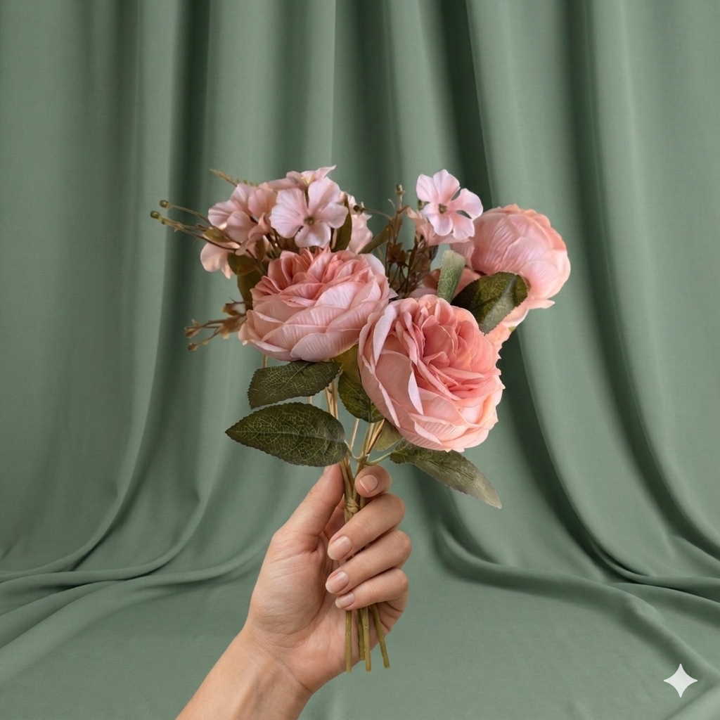 Hand-Tied Flower Bouquet, Peach, Pink & White