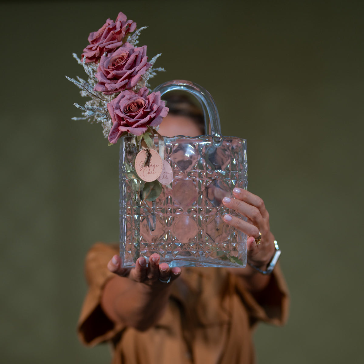 Glass Flower Bag Vessel Arrangement