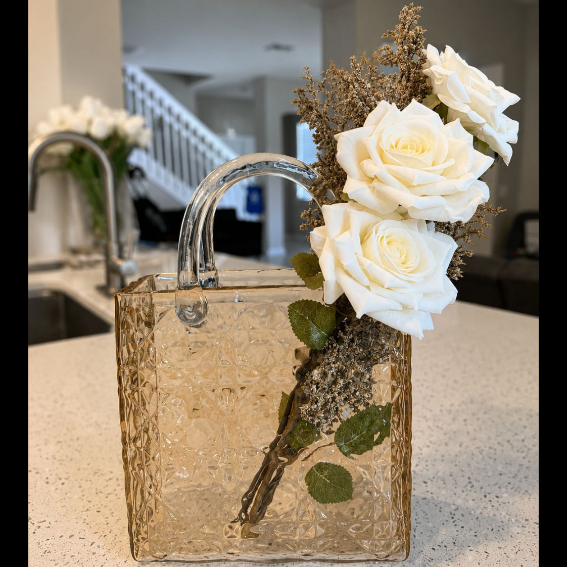 Glass Flower Bag Vessel Arrangement
