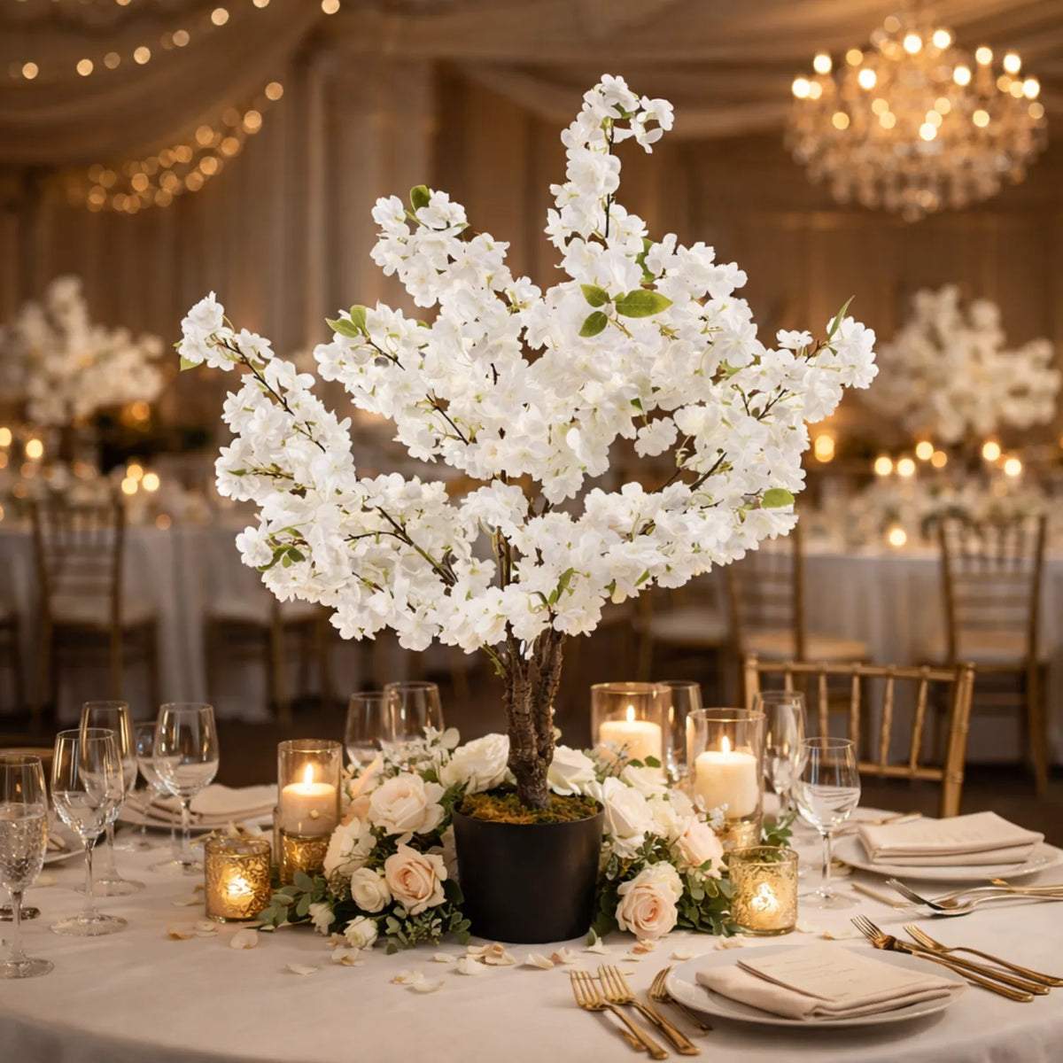 White Blossom Tree with Pot