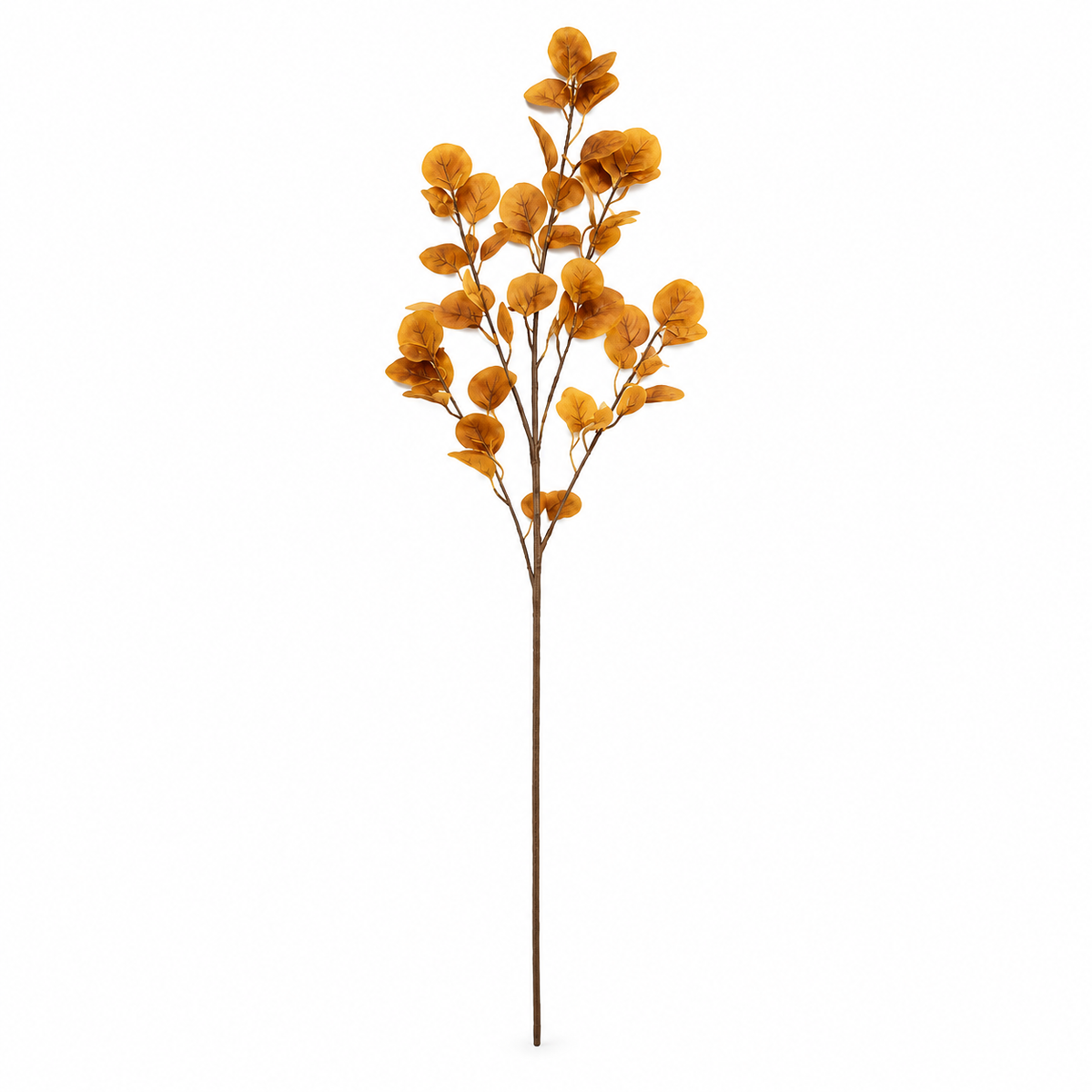 Eucalyptus-Style Foliage Branch, 90 cm — Golden Ochre — single branch on white
