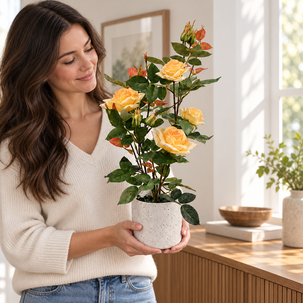 Yellow Rose Tree in Pot — approved lifestyle scene