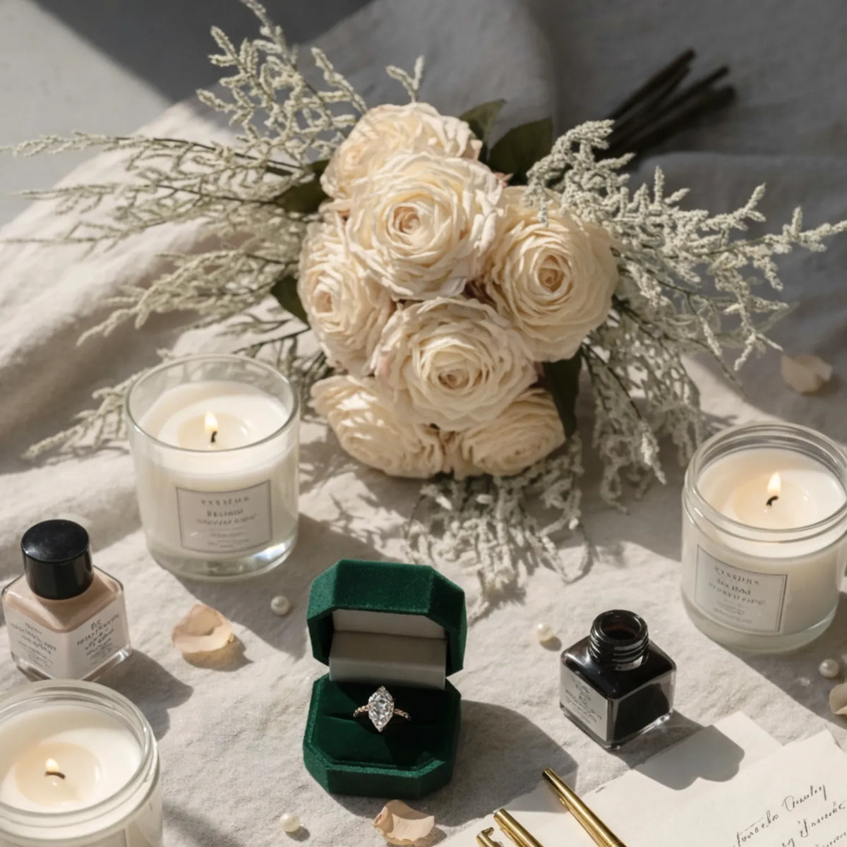 Real-Touch Bridal Rose Bouquet, 8 in