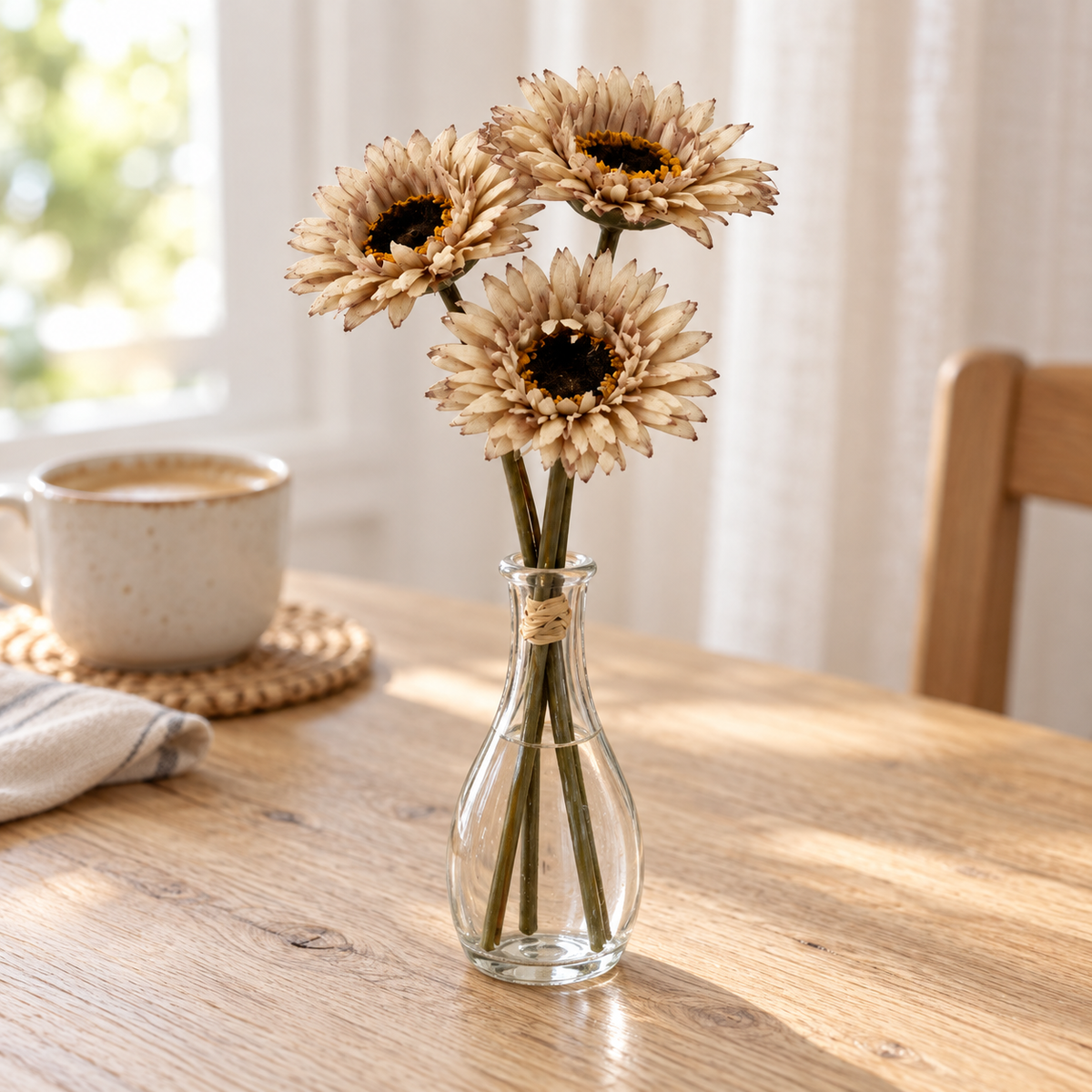 Gerbera Posy, 3 Heads, 26 cm — Beige — lifestyle styling