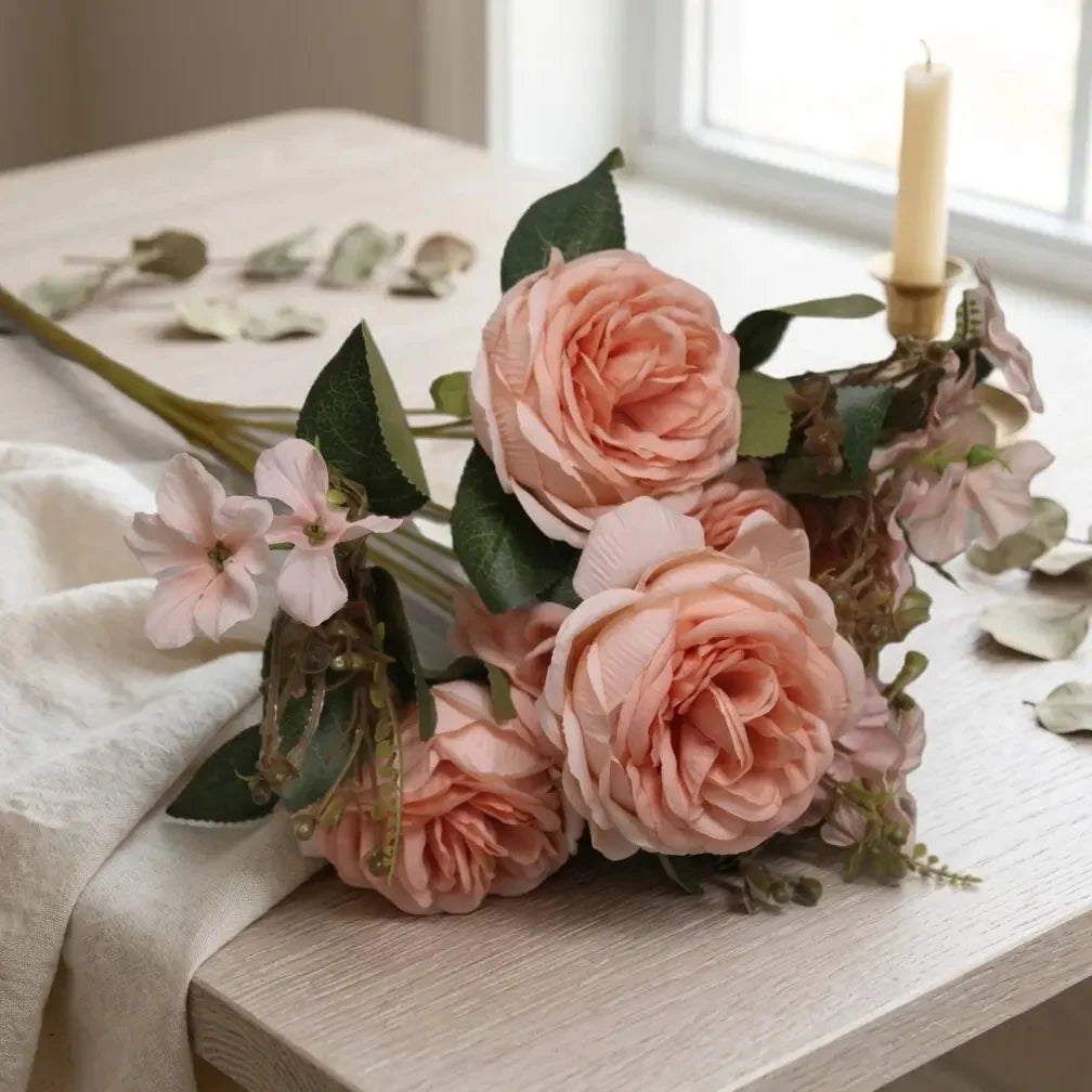Hand-Tied Flower Bouquet, Peach, Pink & White