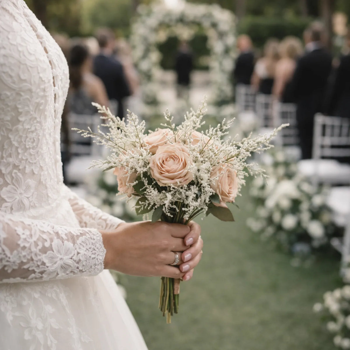 Real-Touch Bridal Rose Bouquet, 8 in