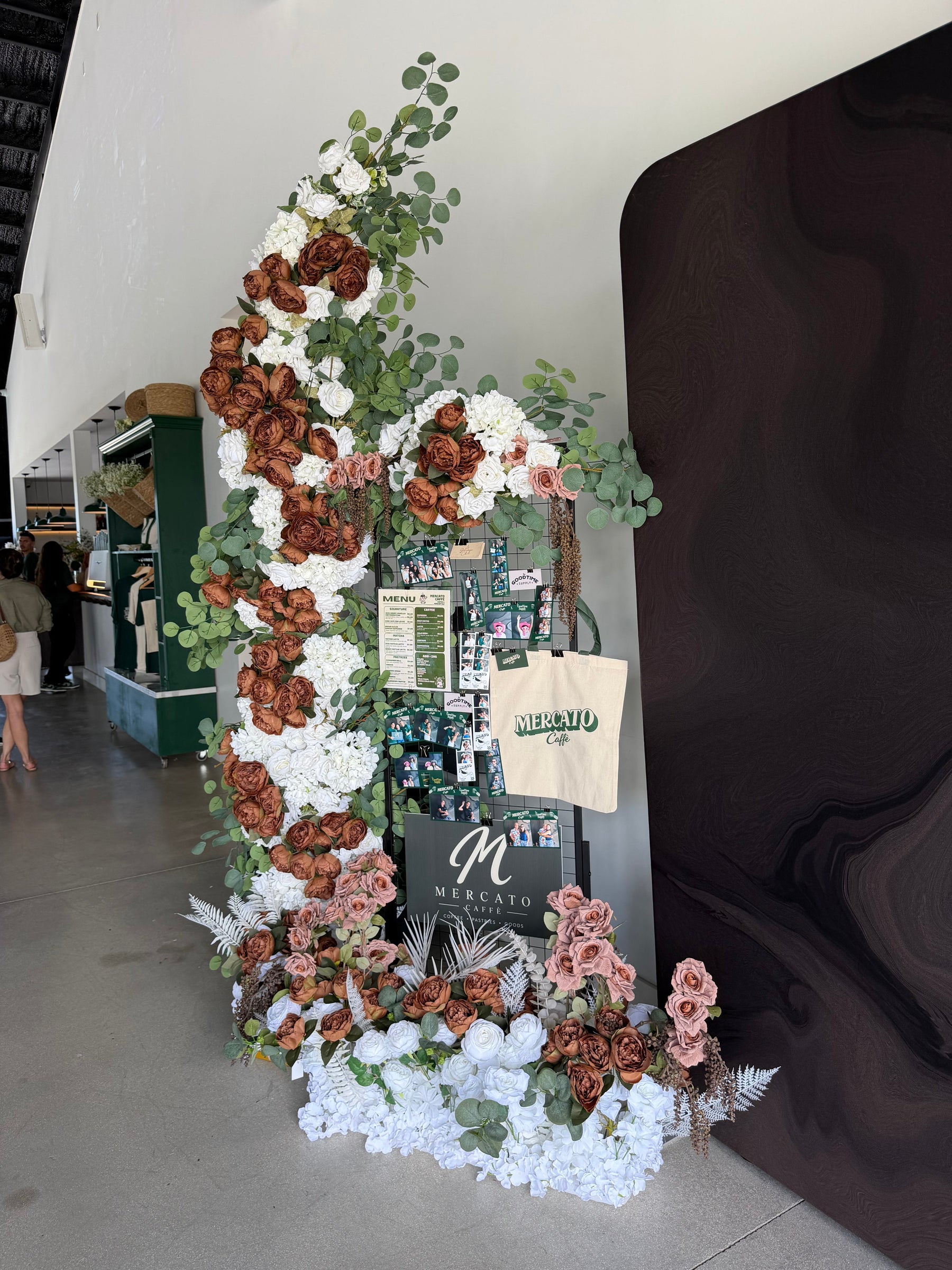 Custom floral installation at Mercato Caffe