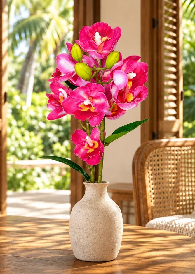 EVERLA real-touch pink orchid in a stone vase, in a sunlit room